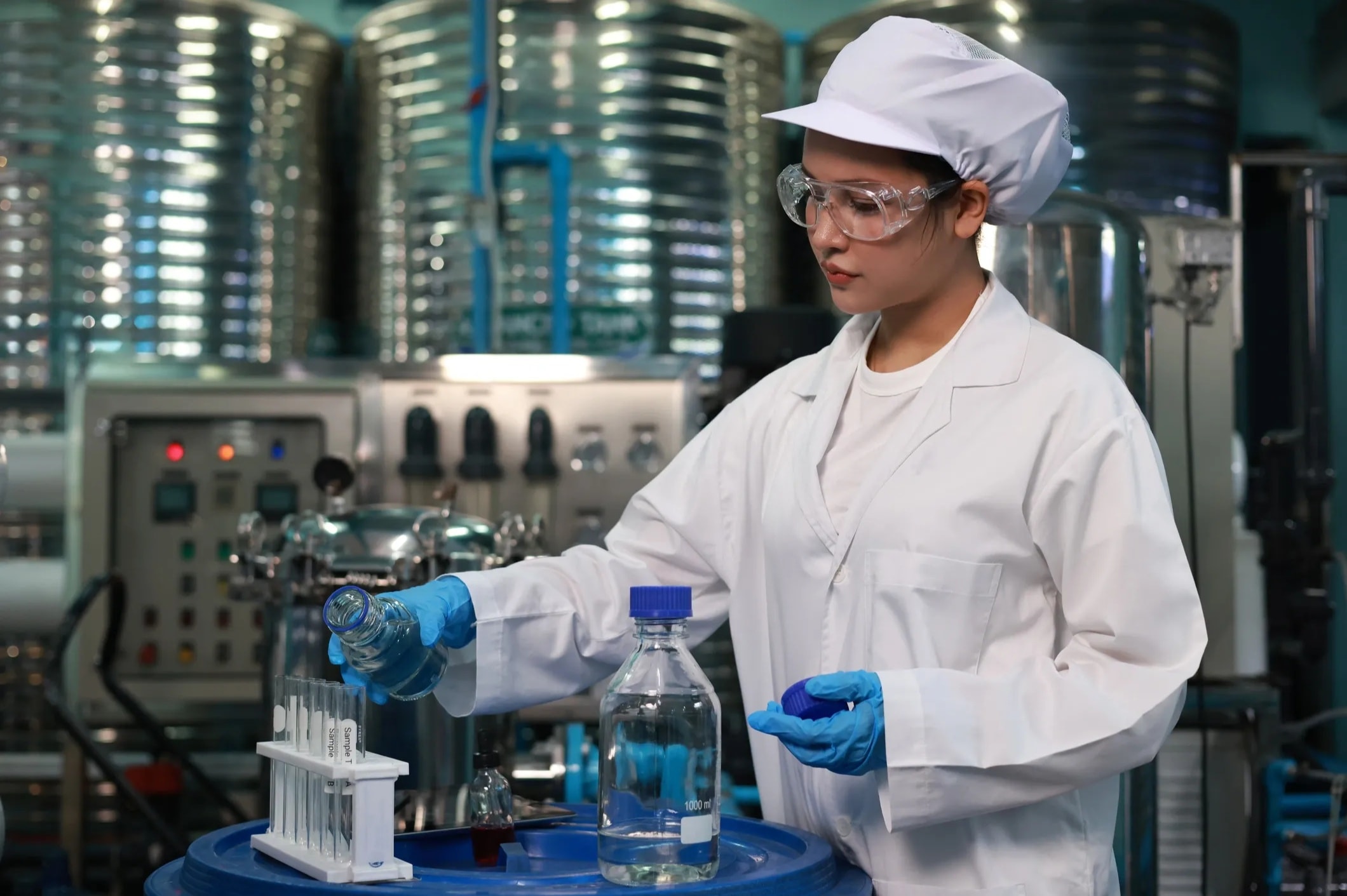 Industrial hygienist conducting chemical exposure assessment